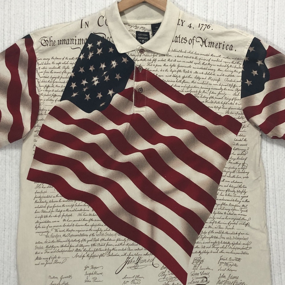 Cotton Traders Sport Mens XXL Declaration of Independence American Flag Polo